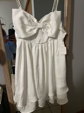 Altar'd State White Mini Dress with Bow Front Bridal